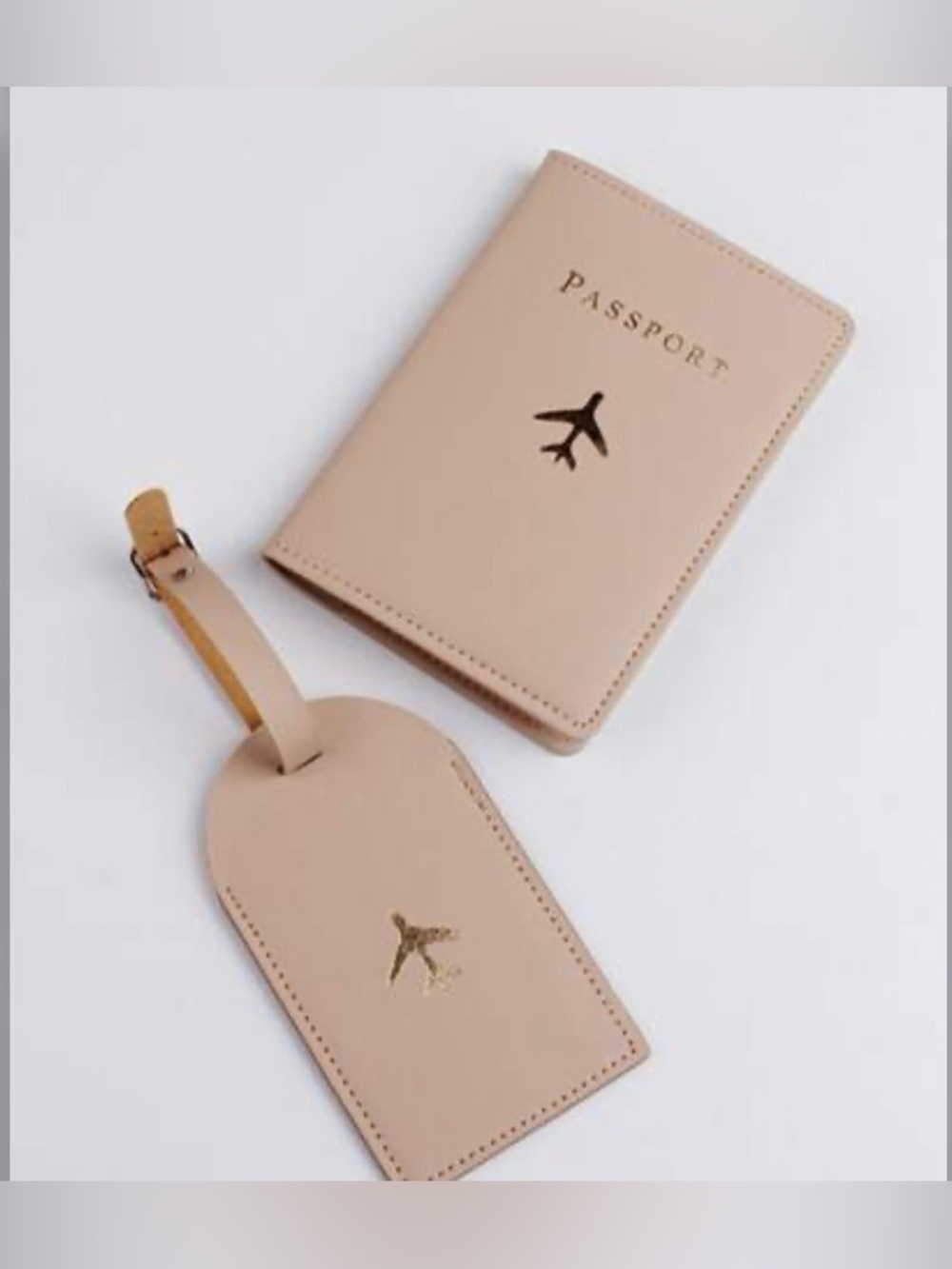 passport holder tan matching luggage tag set  Faux leather travel accessory set
